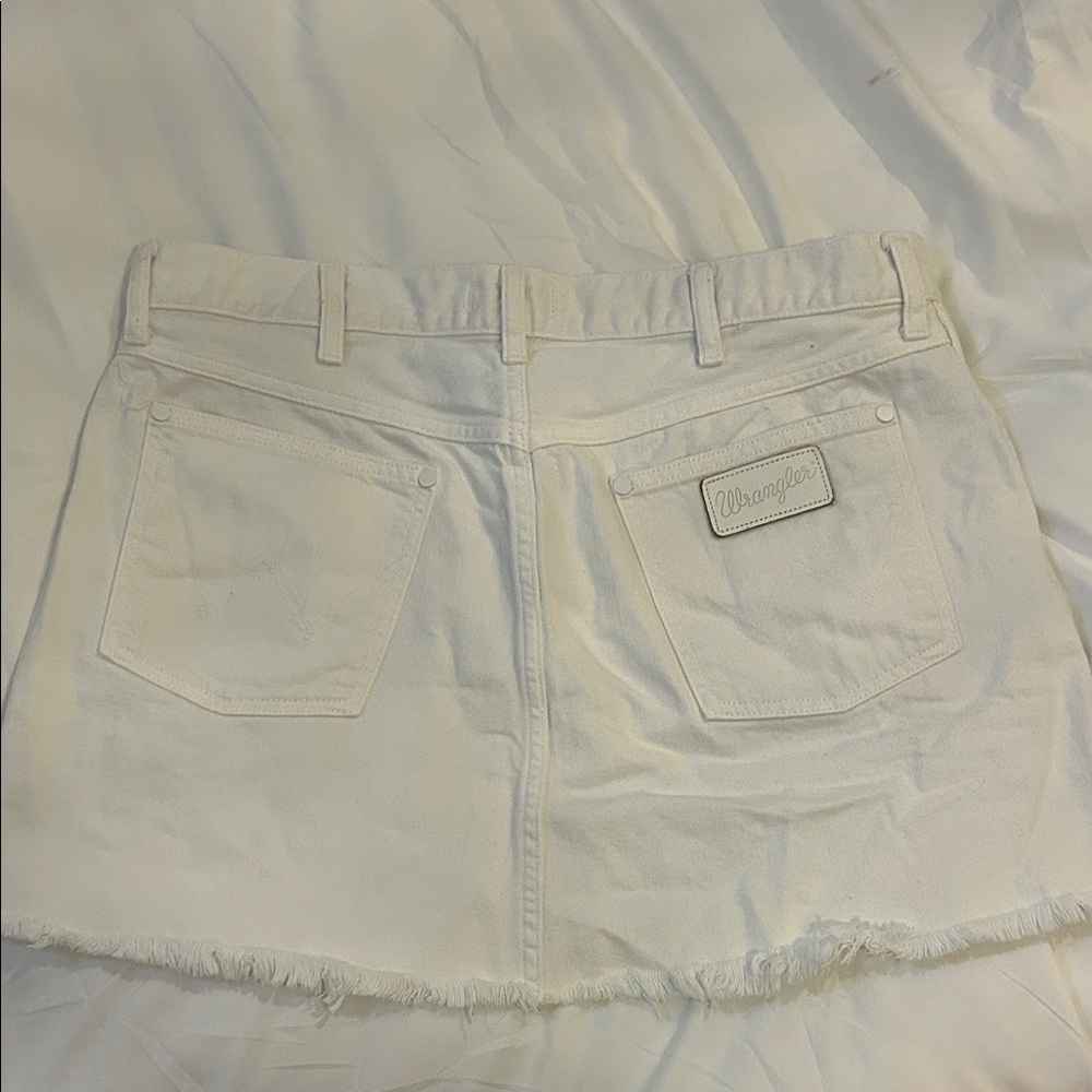 Wrangler White Denim Mini Skirt with Frayed Hem